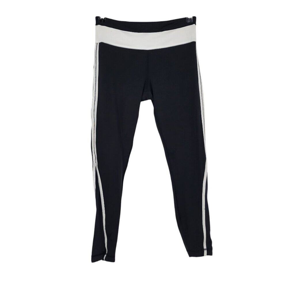 Lululemon Black & White High Waist Leggings Size 4 Stretchy Yoga Pants Athletic